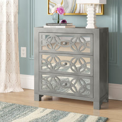 28'' Tall 3 - Drawer Mirrored Accent Chest Streamlined Rectangular Base and Mirrored Drawer