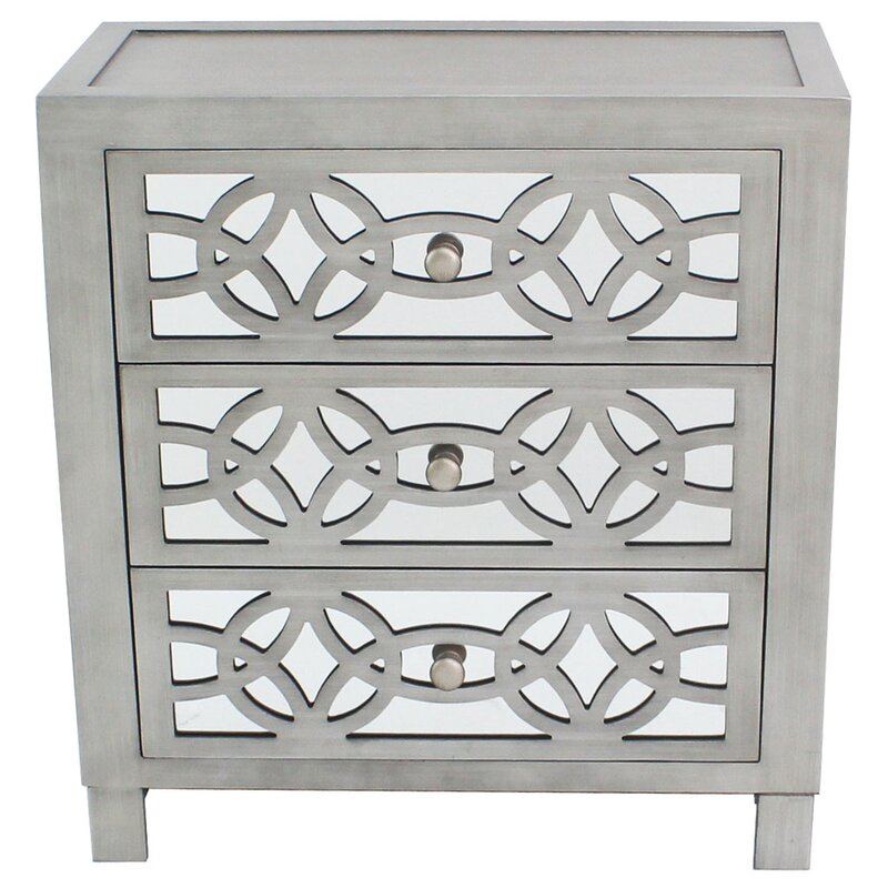 28'' Tall 3 - Drawer Mirrored Accent Chest Streamlined Rectangular Base and Mirrored Drawer
