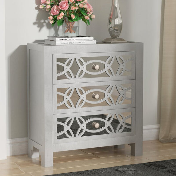 28'' Tall 3 - Drawer Mirrored Accent Chest Streamlined Rectangular Base and Mirrored Drawer