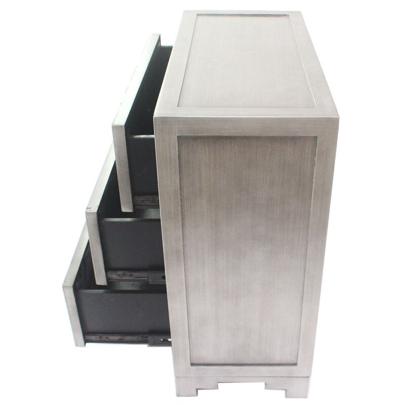 28'' Tall 3 - Drawer Mirrored Accent Chest Streamlined Rectangular Base and Mirrored Drawer