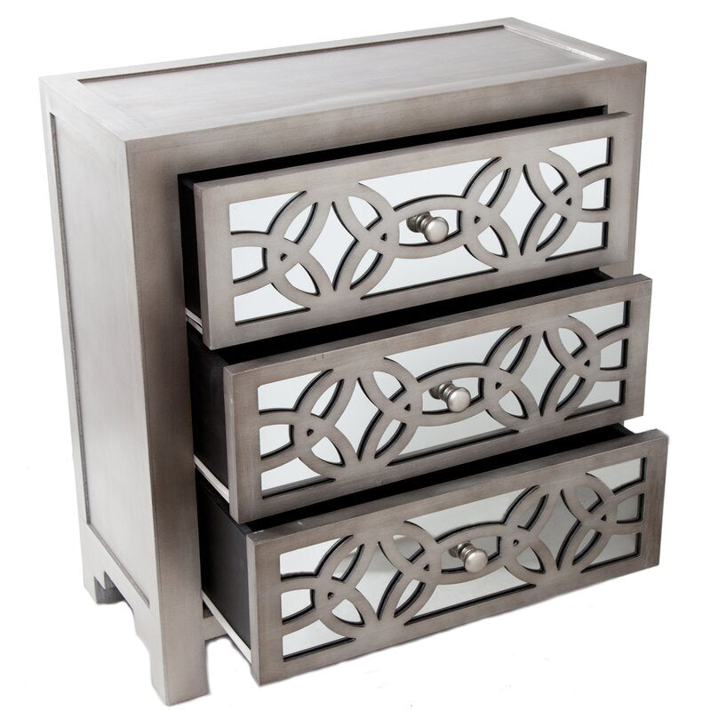 28'' Tall 3 - Drawer Mirrored Accent Chest Streamlined Rectangular Base and Mirrored Drawer