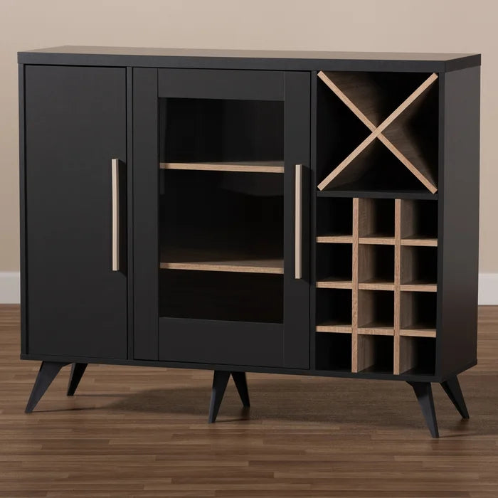 Dark Gray Oak Dandrae Bar Cabinet Constructed from Durable Engineered Wood