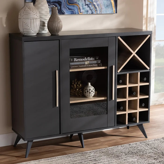 Dark Gray Oak Dandrae Bar Cabinet Constructed from Durable Engineered Wood