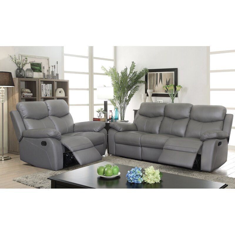 Gray Dandrea 83'' Genuine Leather Pillow Top Arm Reclining Sofa
