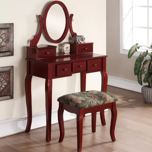 Cherry Danee 32'' Wide Vanity Set with Stool and Mirror