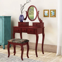 Cherry Danee 32'' Wide Vanity Set with Stool and Mirror