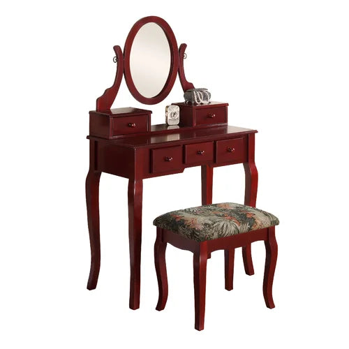 Cherry Danee 32'' Wide Vanity Set with Stool and Mirror