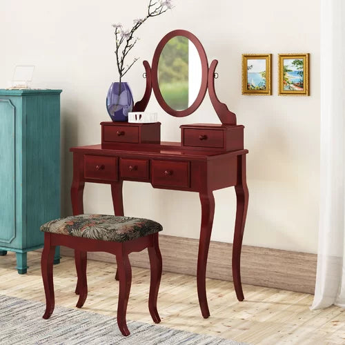 Cherry Danee 32'' Wide Vanity Set with Stool and Mirror