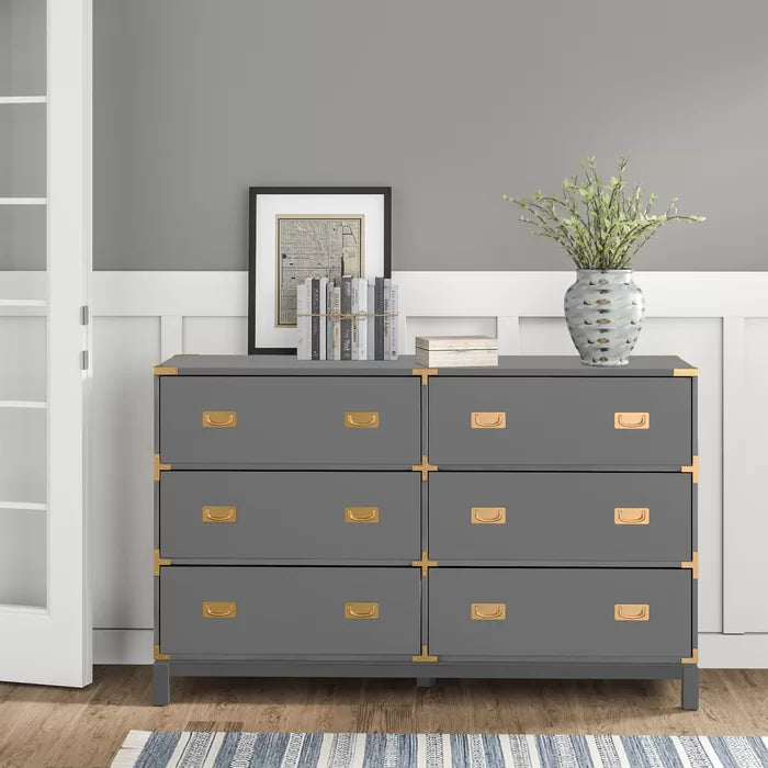 Gray Dania 6 Drawer 59.75'' W Vintage Style Perfect Organize