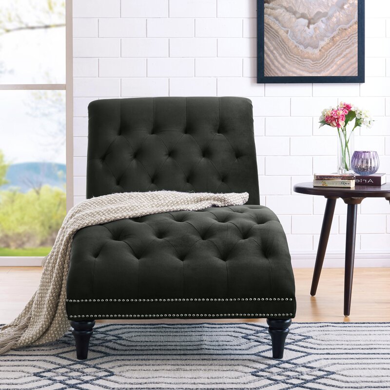 Dannely Tufted Armless Chaise Lounge Soft Charcoal Gray Velvet
