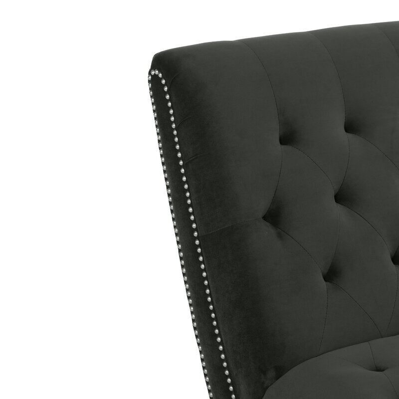 Dannely Tufted Armless Chaise Lounge Soft Charcoal Gray Velvet