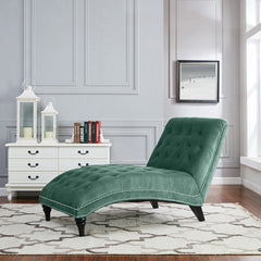 Dannely Tufted Armless Chaise Lounge Soft Turquoise Blue Velvet