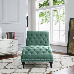 Dannely Tufted Armless Chaise Lounge Soft Turquoise Blue Velvet