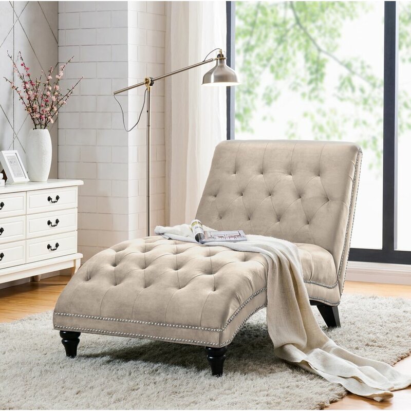 Tufted Armless Chaise Lounge Curvaceous Silhouette with A Full Back, A Contoured Seat with A Waterfall Edge Provides Comfort and Support