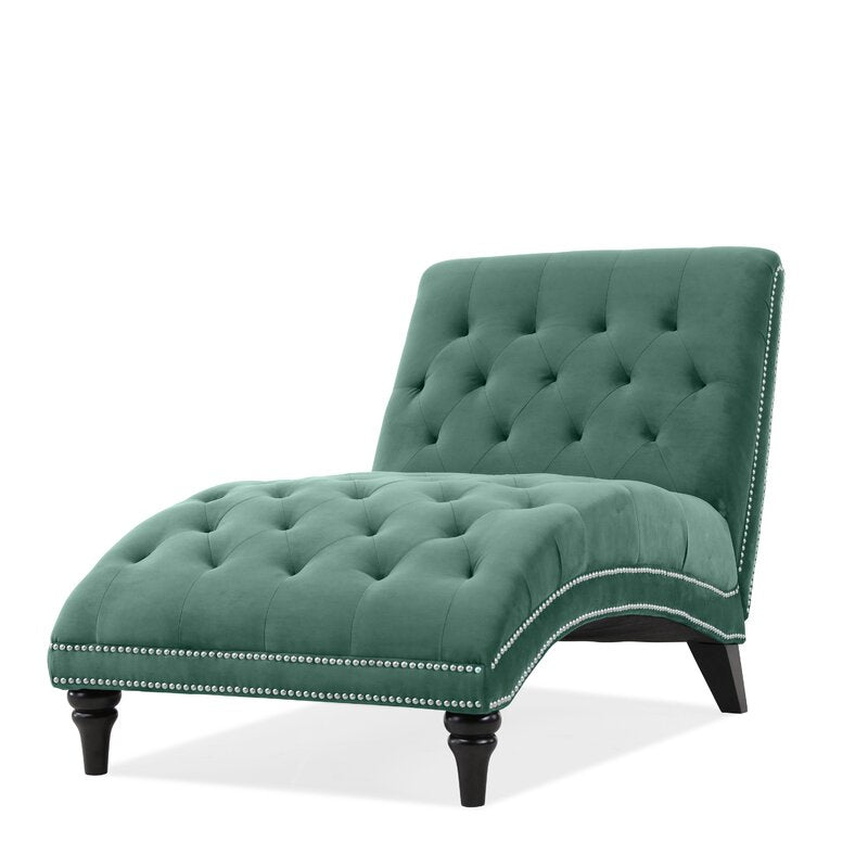 Dannely Tufted Armless Chaise Lounge Soft Turquoise Blue Velvet
