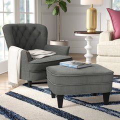 Polyester Blend Gray 32.5'' Wide Tufted Armchair and Ottoman Rounded Back with Low Flared Arms Add A Traditional Touch to your Living Room