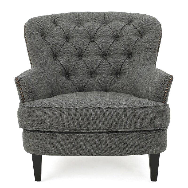 Polyester Blend Gray 32.5'' Wide Tufted Armchair and Ottoman Rounded Back with Low Flared Arms Add A Traditional Touch to your Living Room