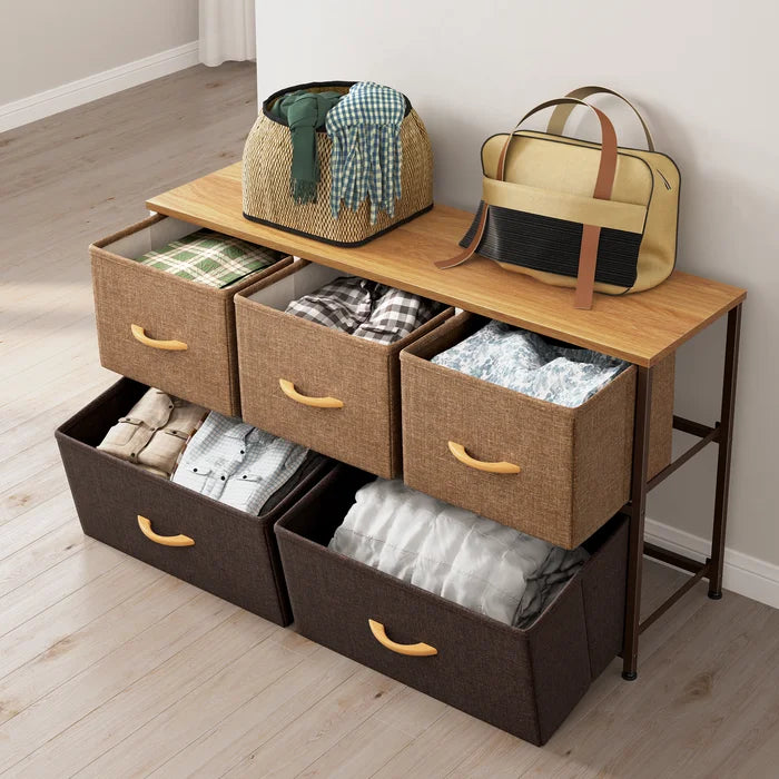 Danyluk 5 Drawer 39.4'' W Double Dresser 5 Foldable Storage Drawers