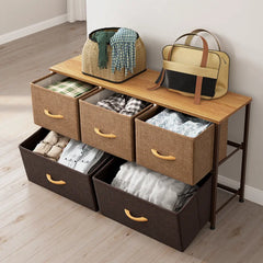 Danyluk 5 Drawer 39.4'' W Double Dresser 5 Foldable Storage Drawers