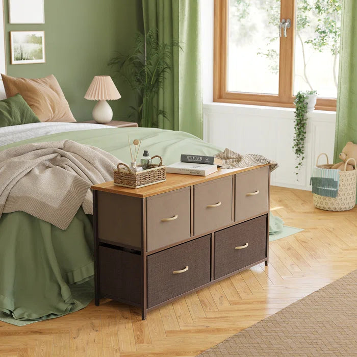Danyluk 5 Drawer 39.4'' W Double Dresser 5 Foldable Storage Drawers