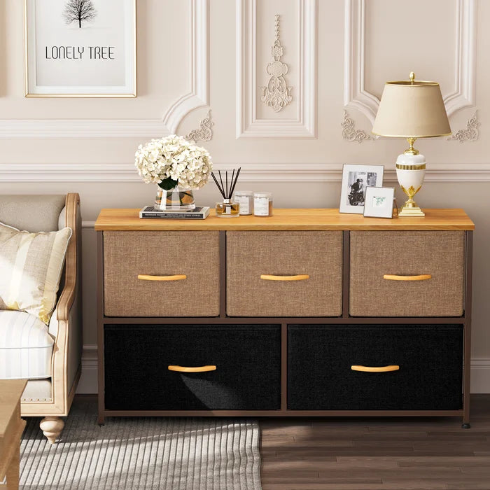 Danyluk 5 Drawer 39.4'' W Double Dresser 5 Foldable Storage Drawers