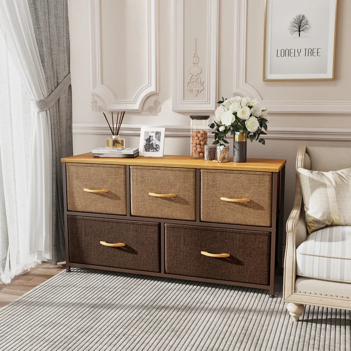 Danyluk 5 Drawer 39.4'' W Double Dresser 5 Foldable Storage Drawers