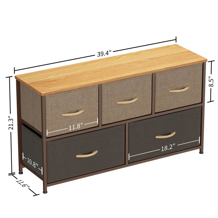Danyluk 5 Drawer 39.4'' W Double Dresser 5 Foldable Storage Drawers