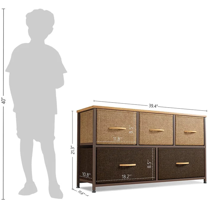 Danyluk 5 Drawer 39.4'' W Double Dresser 5 Foldable Storage Drawers
