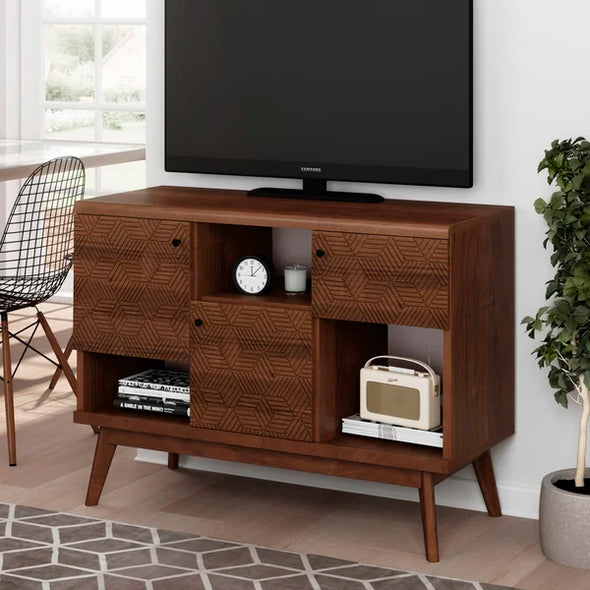 Brown TV Stand for TVs up to 43" Solid Engineered Wood with Cable Management