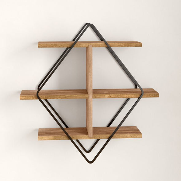 Natural 3 Piece Diamond Solid Wood Accent Shelf Decorative & Functional Storage for Organizing At Home or Office, Display Books Vases Pictures