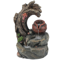 Daulton Resin Tree Stump and Rock Outdoor Fountain