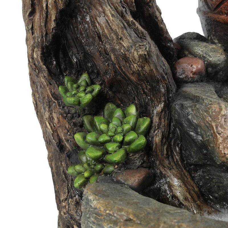 Daulton Resin Tree Stump and Rock Outdoor Fountain