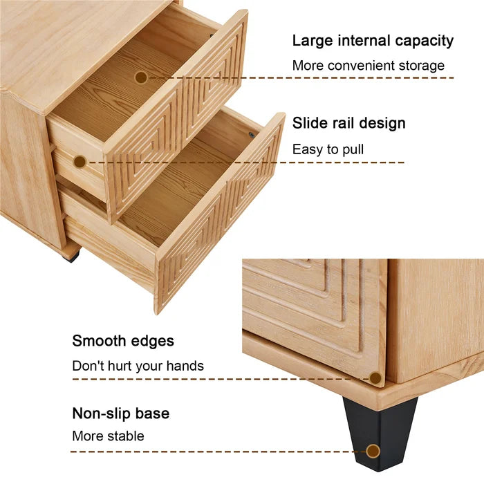 Davar 21.65'' Tall 2 - Drawer Nightstand in Natural Solid Wood
