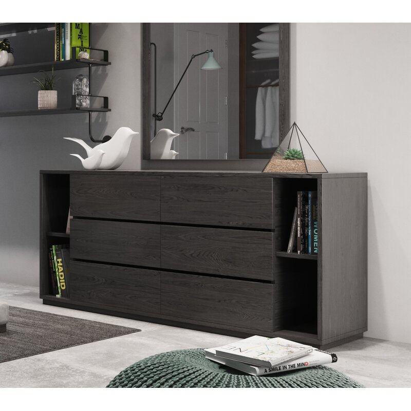 Grey Wash Dave 6 Drawer 63'' W Double Dresser Veneered