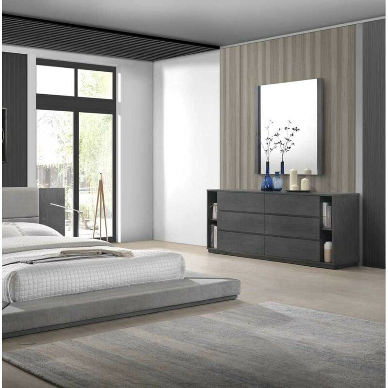 Grey Wash Dave 6 Drawer 63'' W Double Dresser Veneered