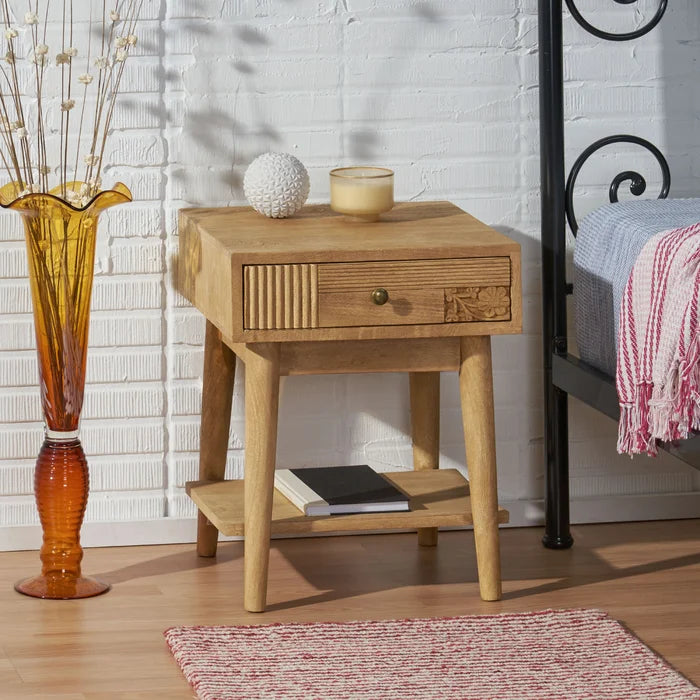 Solid Wood Davide 21'' Tall 1 - Drawer Nightstand in Natural
