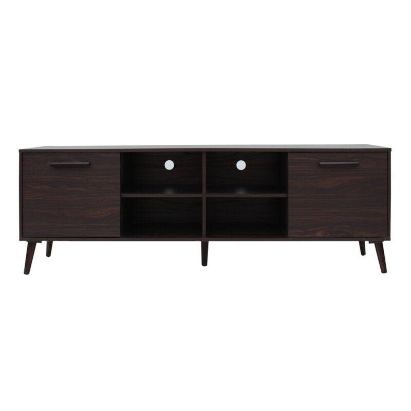 Dark Walnut TV Stand for TVs up to 78" Two Cabinets and Four Cubby Shelves to Hold Any Media Players