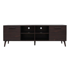 Dark Walnut TV Stand for TVs up to 78" Two Cabinets and Four Cubby Shelves to Hold Any Media Players