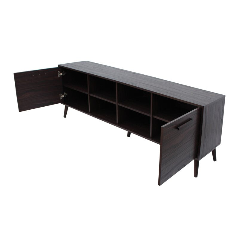 Dark Walnut TV Stand for TVs up to 78" Two Cabinets and Four Cubby Shelves to Hold Any Media Players