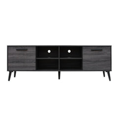 Gray Oak TV Stand for TVs up to 78" Two Cabinets and Four Cubby Shelves to Hold Any Media Players, Remote Controls