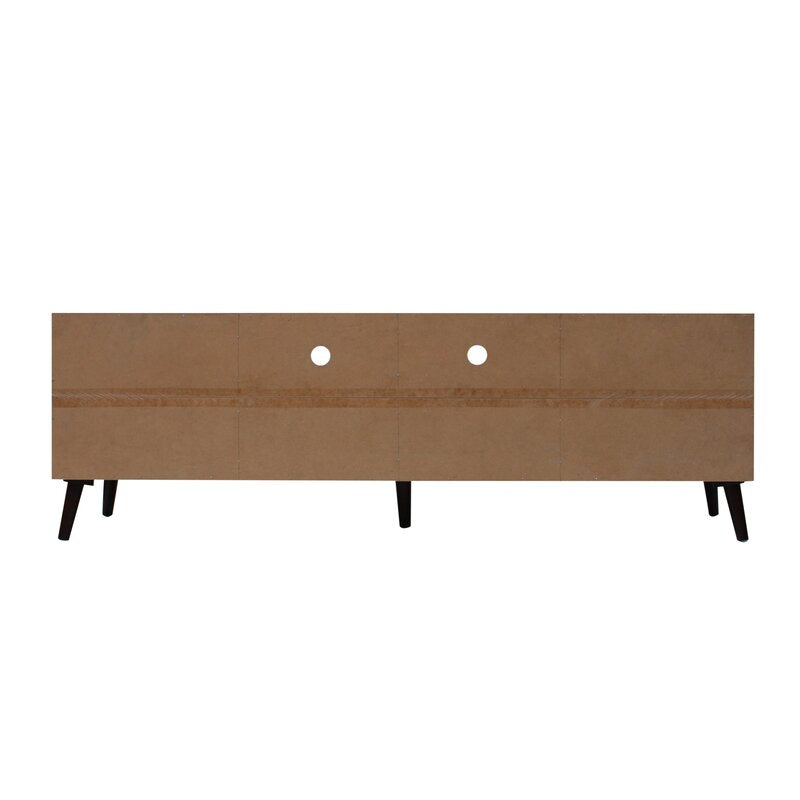 Dark Walnut TV Stand for TVs up to 78" Two Cabinets and Four Cubby Shelves to Hold Any Media Players