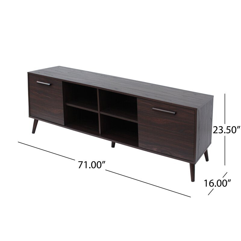 Dark Walnut TV Stand for TVs up to 78" Two Cabinets and Four Cubby Shelves to Hold Any Media Players