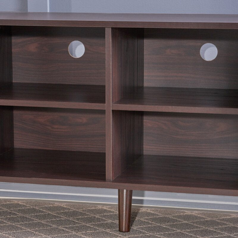 Dark Walnut TV Stand for TVs up to 78" Two Cabinets and Four Cubby Shelves to Hold Any Media Players