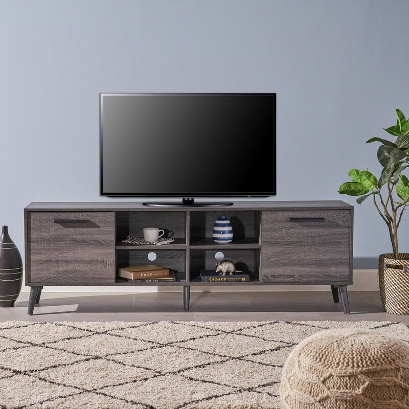 Gray Oak TV Stand for TVs up to 78" Two Cabinets and Four Cubby Shelves to Hold Any Media Players, Remote Controls