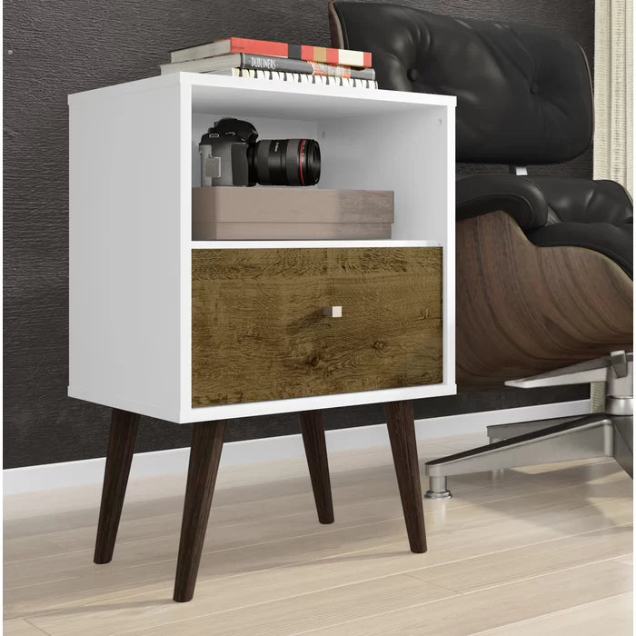 White/Rustic Brown Dazire 27.08'' Tall 1 - Drawer Nightstand