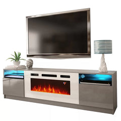 Gray Delaine TV Stand for TVs up to 88" with Fireplace Included and Cable Management Built-in Lighting