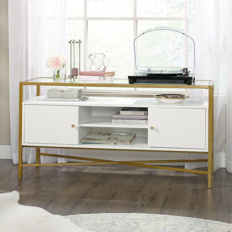 White Deleon TV Stand for TVs up to 55 Safety Tempered Glass