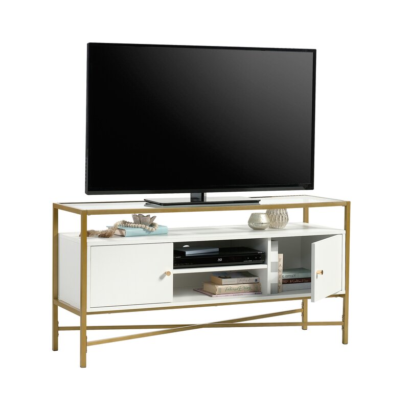 White Deleon TV Stand for TVs up to 55 Safety Tempered Glass