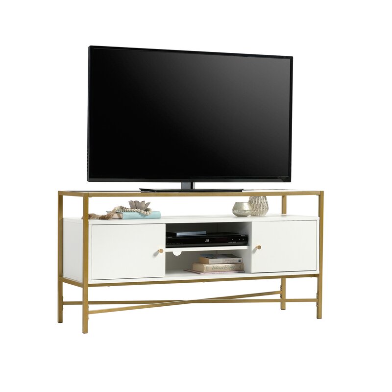 White Deleon TV Stand for TVs up to 55 Safety Tempered Glass