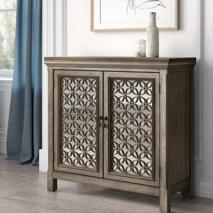 Brown Della 36.25'' Tall Solid Wood 2 - Door Mirrored Accent Cabinet